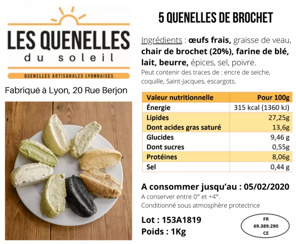Bereide maaltijden Les Quenelles du soleil Kleuren etikettenprinter labels 